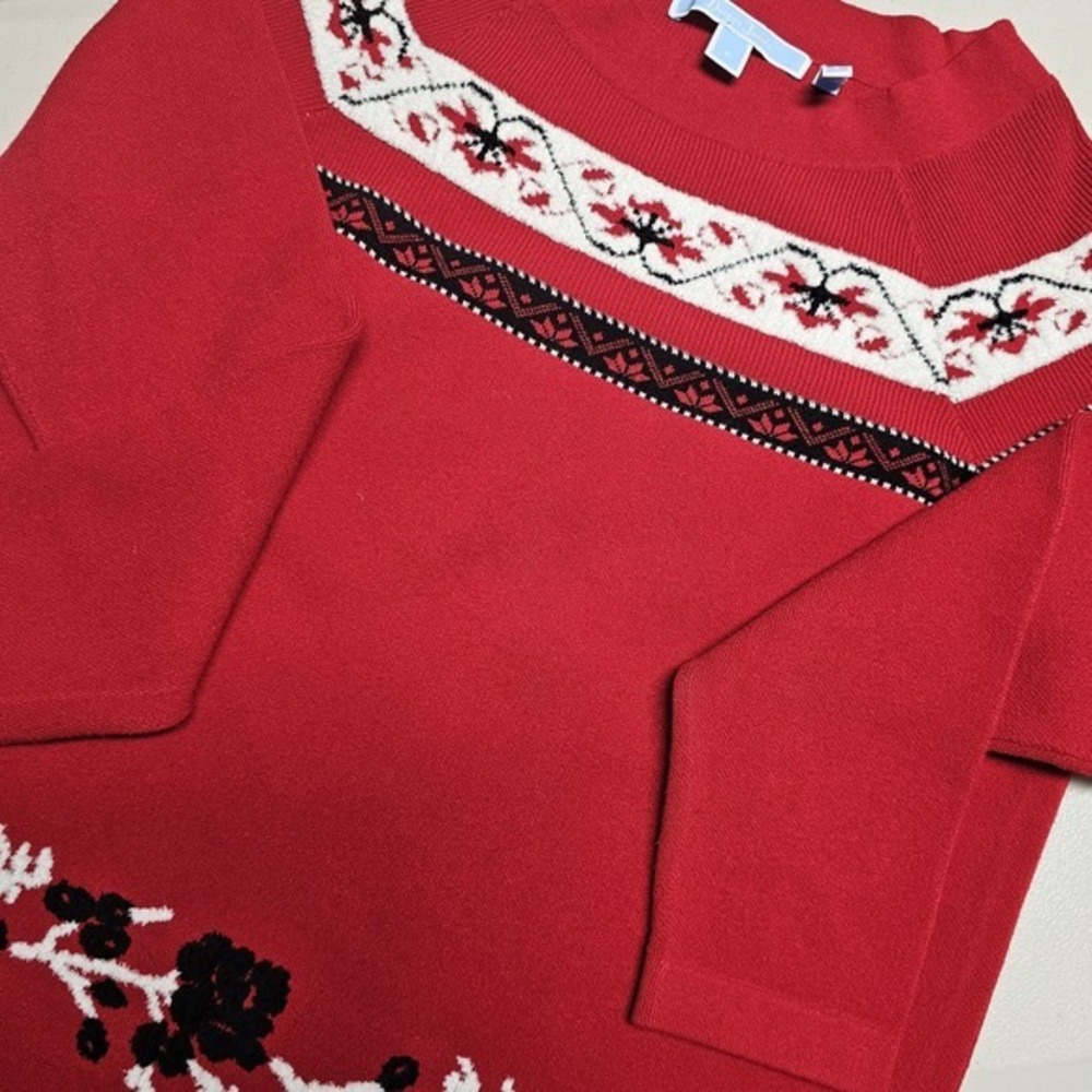 Draper James Red Floral Fair Isle Knit Sweater Women's Size Small Mock Neck‎